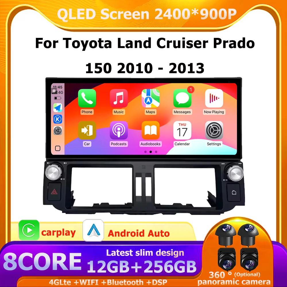 

Автомобильный радиоприемник, мультимедийная стереонавигация, GPS для Toyota Land Cruiser Prado 150 2010-2013, Android 16, беспроводной головное устройство Carplay DSP