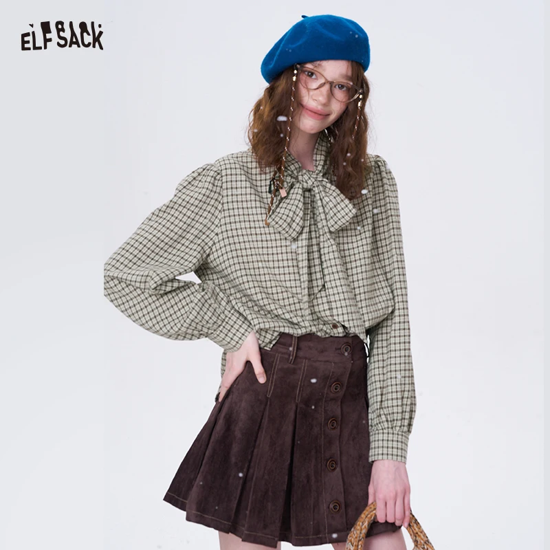 

ELFSACK Preppy Sweet Stripe Bow Tie Shirt For Women