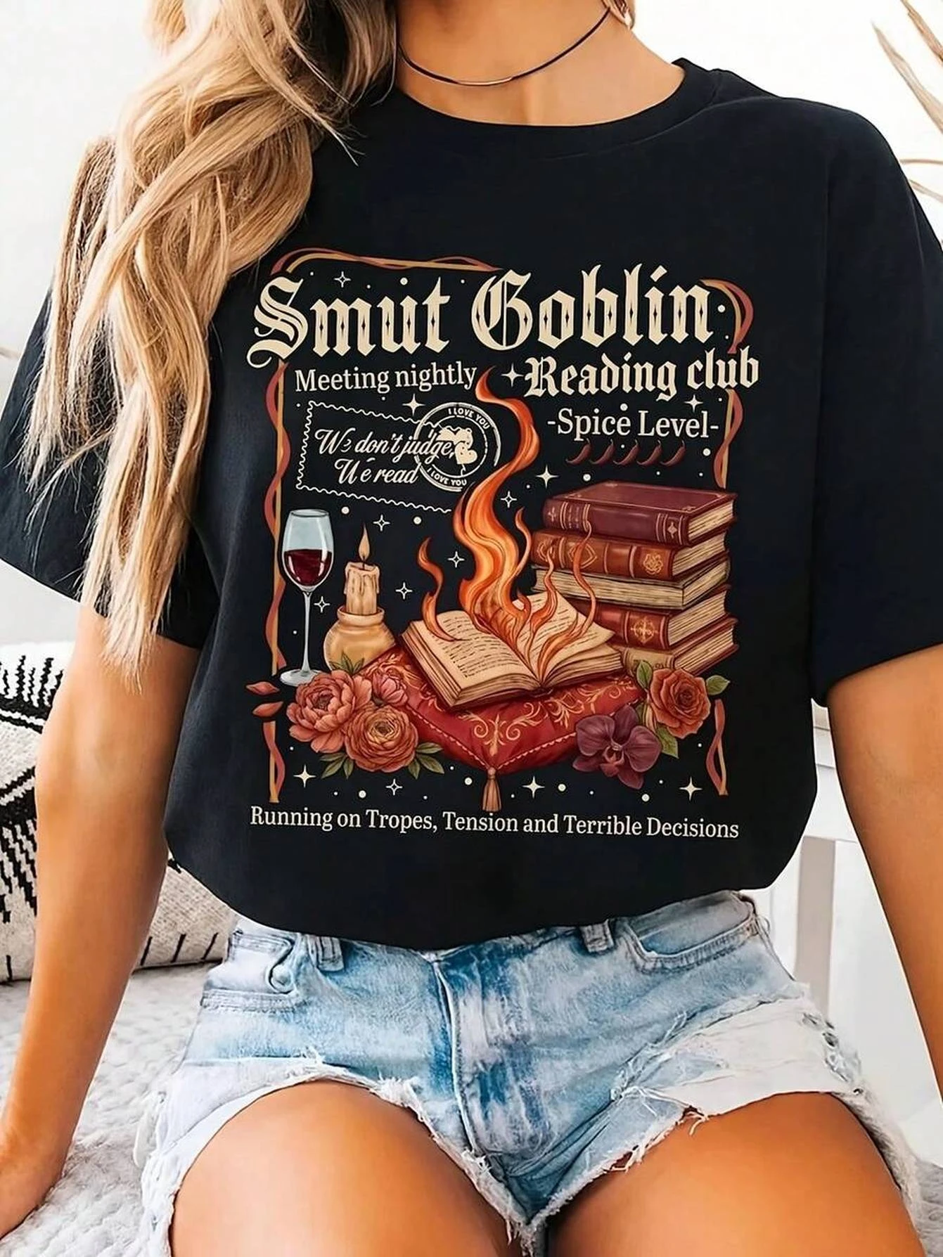 Dirty Fairy Bookworm T-shirt, Dark Romantic Reader T-shirt, Spicy Book Club T-shirt Unisex streetwear shirt women t shirt
