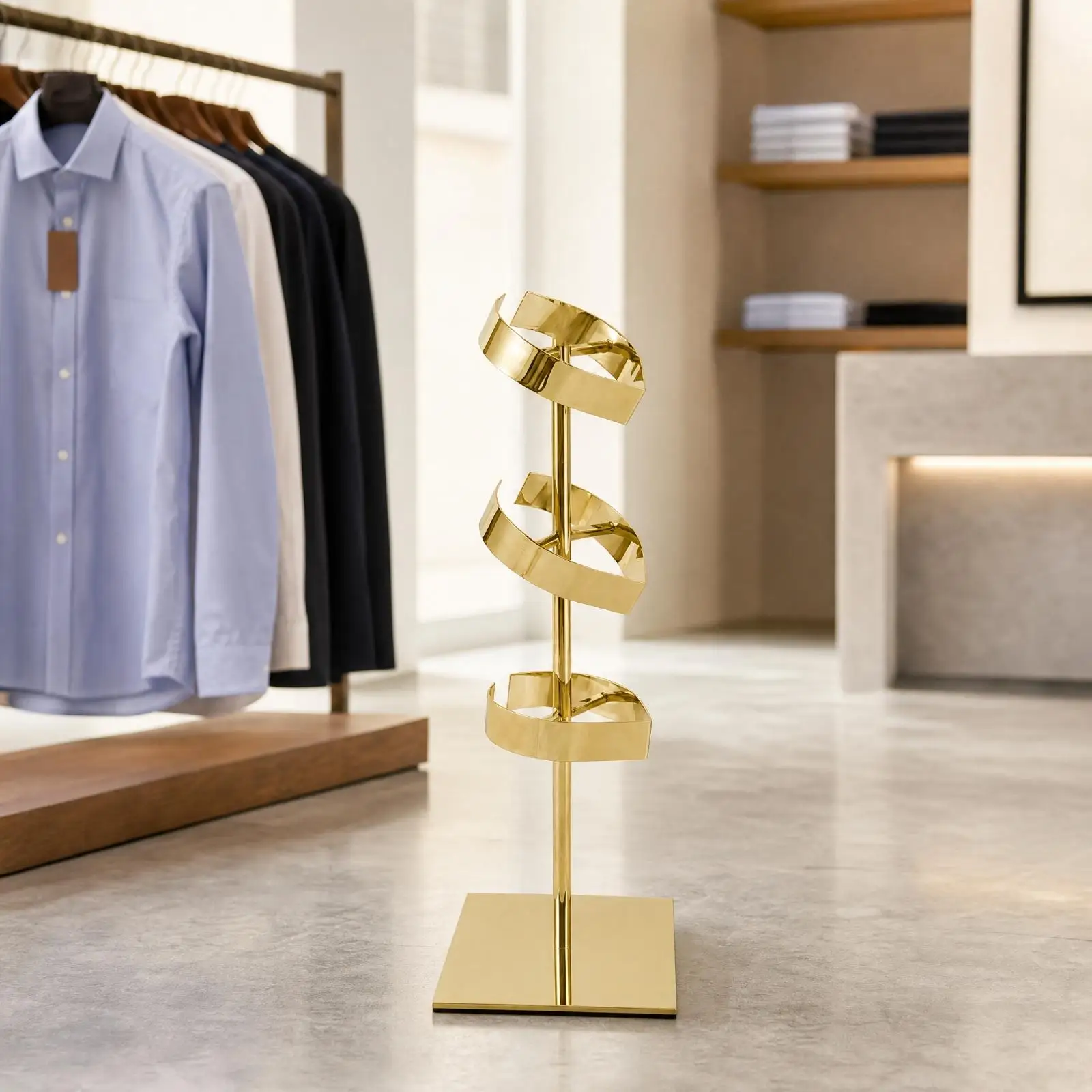 Floor Standing Stainless Steel Display Rack for Retail Shop Shirt and Tie Showcase Organizer