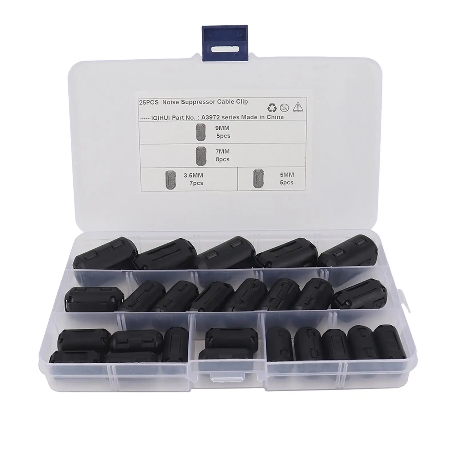 25x Ferrite Kit , Filter ,Noise Suppressor Cable Clip for Power Cords, .5mm 5mm 7mm 9mm