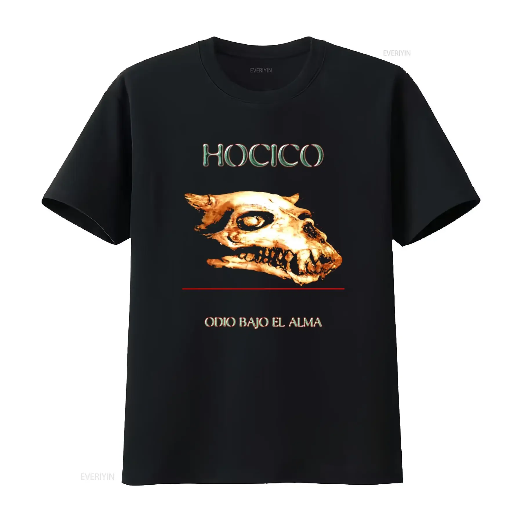 Camiseta HOCICO ODIO BAJO EL ALMA con Estampado de Calavera para Hombre, Negra, Talla L, Diseño Único, Alta Calidad, Impresión DTG, Estilo Vintage Lavado, a la Moda