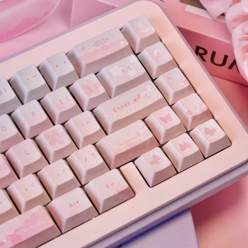 

Unfound flower name side engraving gradual change original butterfly custom keyboard pink purple beautiful light face keycap