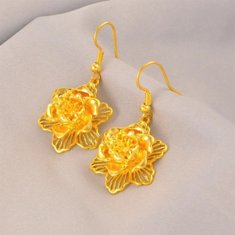 Luxury 24K 9999 Pure Gold real gold Women's Hollow Flower Earrings Earrings