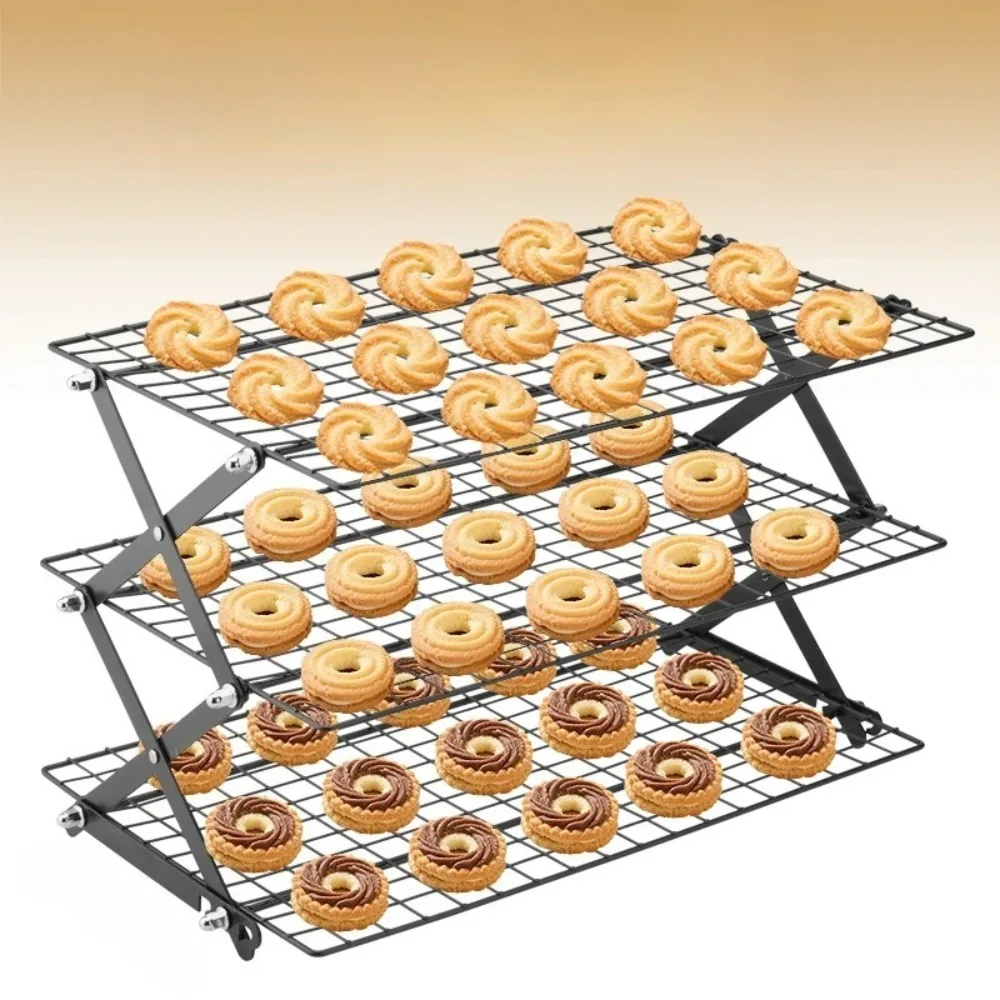 

3-Tier Upgraded Collapsible Cooling Rack, Nonstick Metal Baking Rack for Cookies Cakes Roasting, Space-Saving Drying Rack