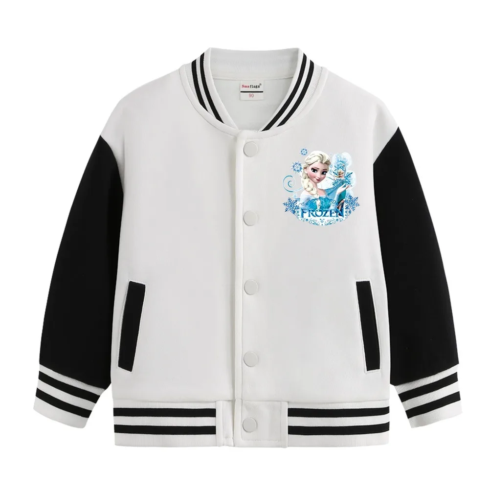 Disney Pattern Loose Coat Girls Autumn Children's baseball uniform Sportwear Tops Children Frozen  Elsa Cartoon Clothing