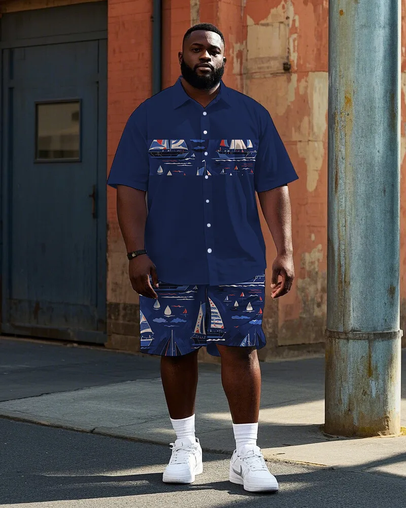 

S-9XL Big and Tall Men Summer Abstract Geometric Art Print Oversized Shirt Shorts Set Multi-Design Casual 2-Piece Outfit
