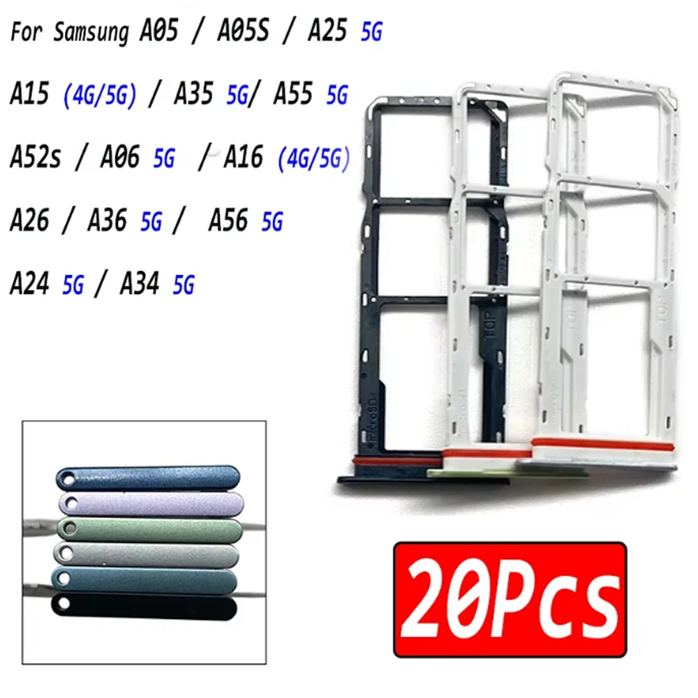 20Pcs,NEW For Samsung A05 A05S A15 4G A25 A35 A55 5G A14 A146U A52S SIM Card Holder Tray chip Slot drawer Holder Adapter Socket