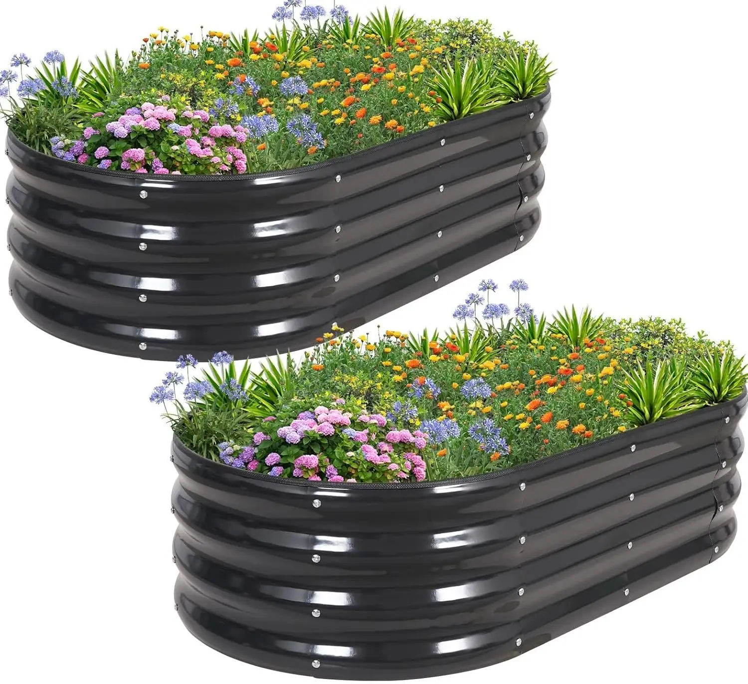 4x2x1ft Metal Raised Garden Bed Kit with Tools, 2-Pack Gray Planter Boxes for Outdoor Vegetables and Flowers