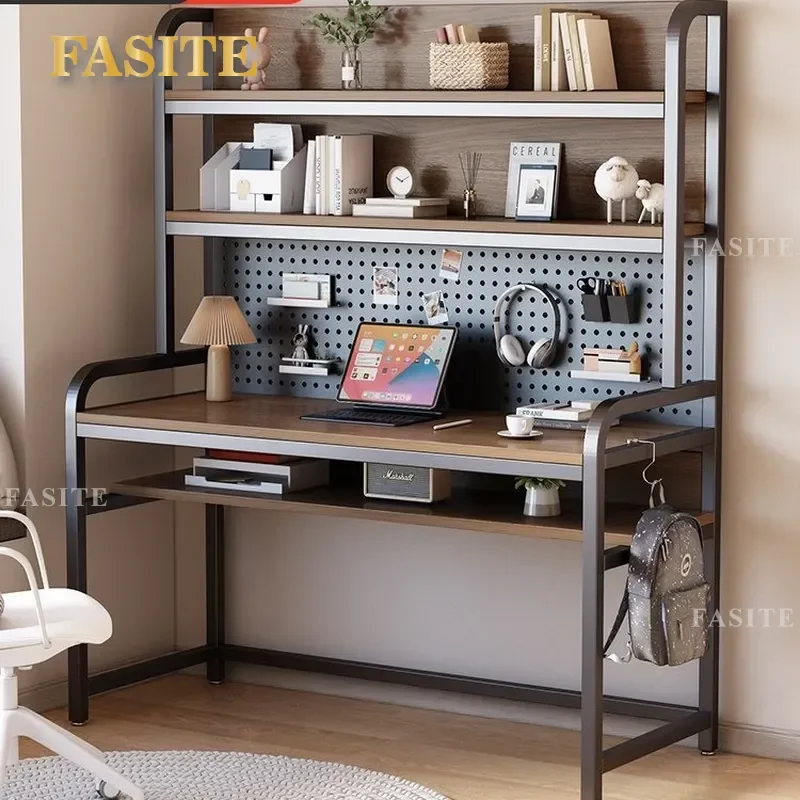 For Modern Simple Computer Desk with Bookshelf Integrated Student Learning Writing Table Wrought Iron Stainless Steel