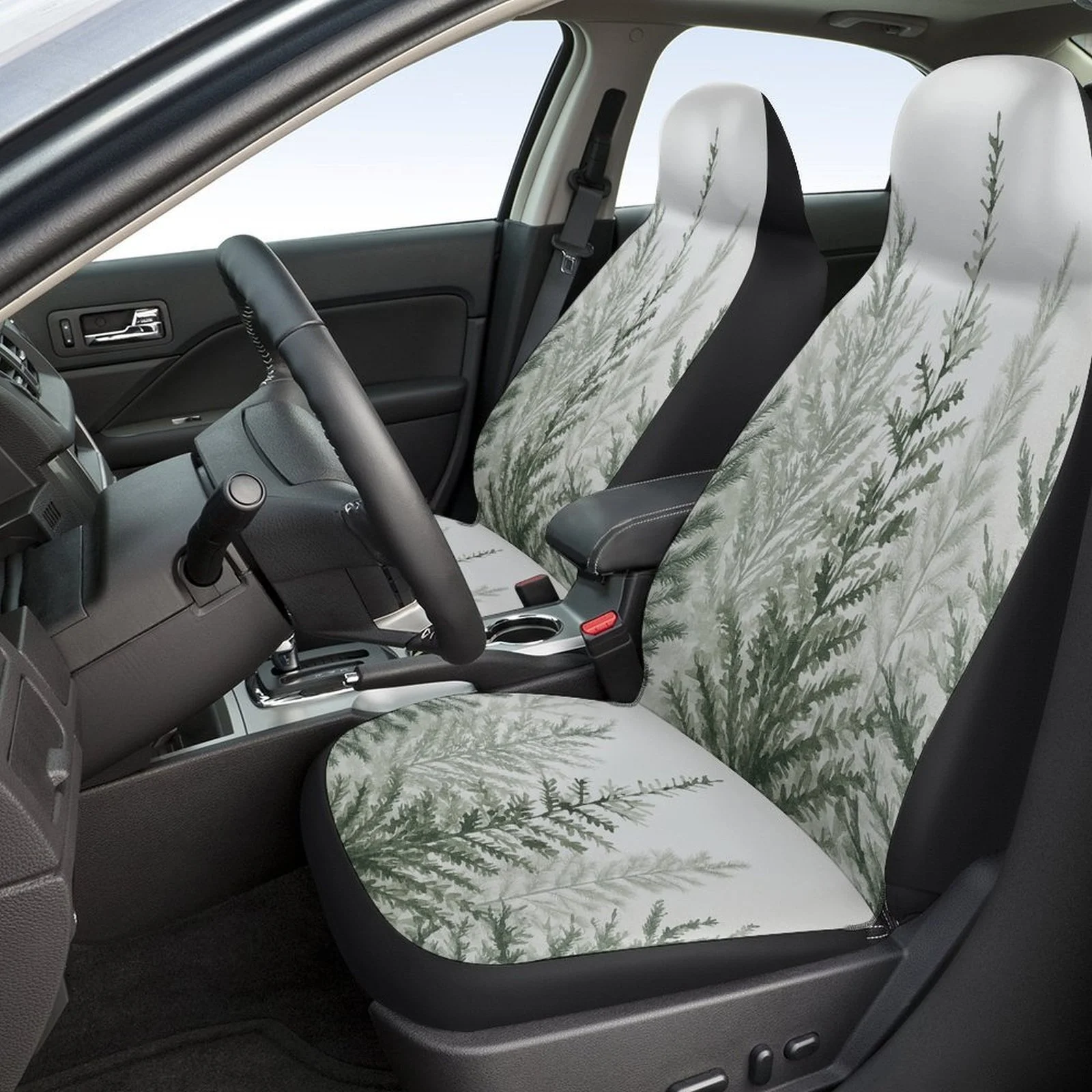 Car Seat Cover Set Featuring A Pine Forest Design, Suitable For A Variety Of Vehicles. Stylish And Unique, This Full Set Include