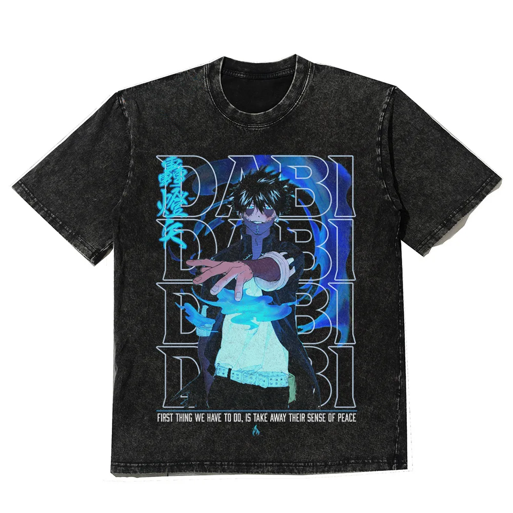 

Men Washed Vintage T-shirt Oversized T-Shirts Anime Graphic Print T Shirt Harajuku Streetwear Cotton Loose Short Sleeve Tshirt