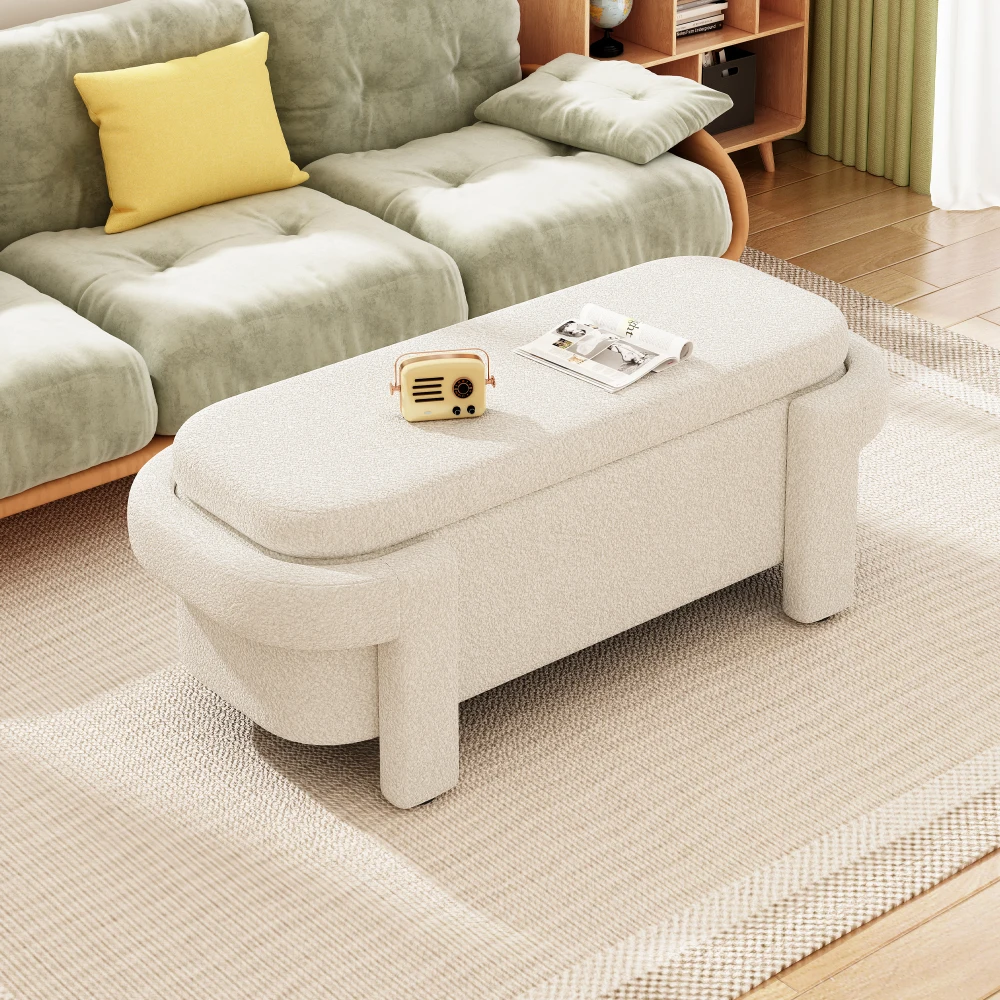 Modern Storage Ottoman Bench,พื้นที่เก็บของขนาดใหญ่สําหรับห้องนั่งเล่น,ทางเข้าและห้องนอน,สีขาวปุย (48''x21.5''x17'')