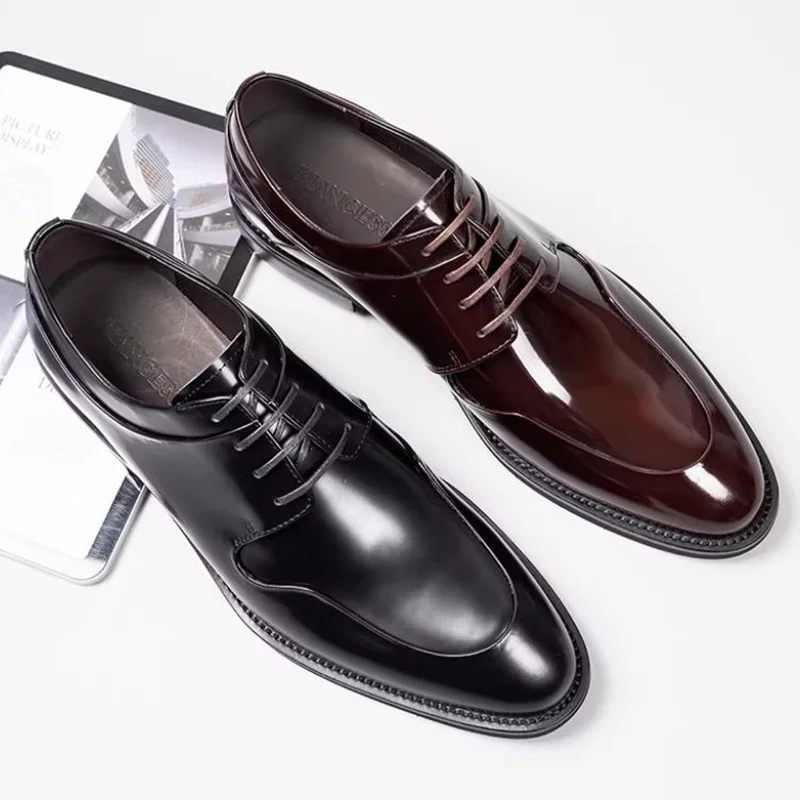 High Quality Sheepskin Lining Cowhide Leather Shoes For Men Business Formal Wear Lace-up Derby Shoes Wedding Shoes,