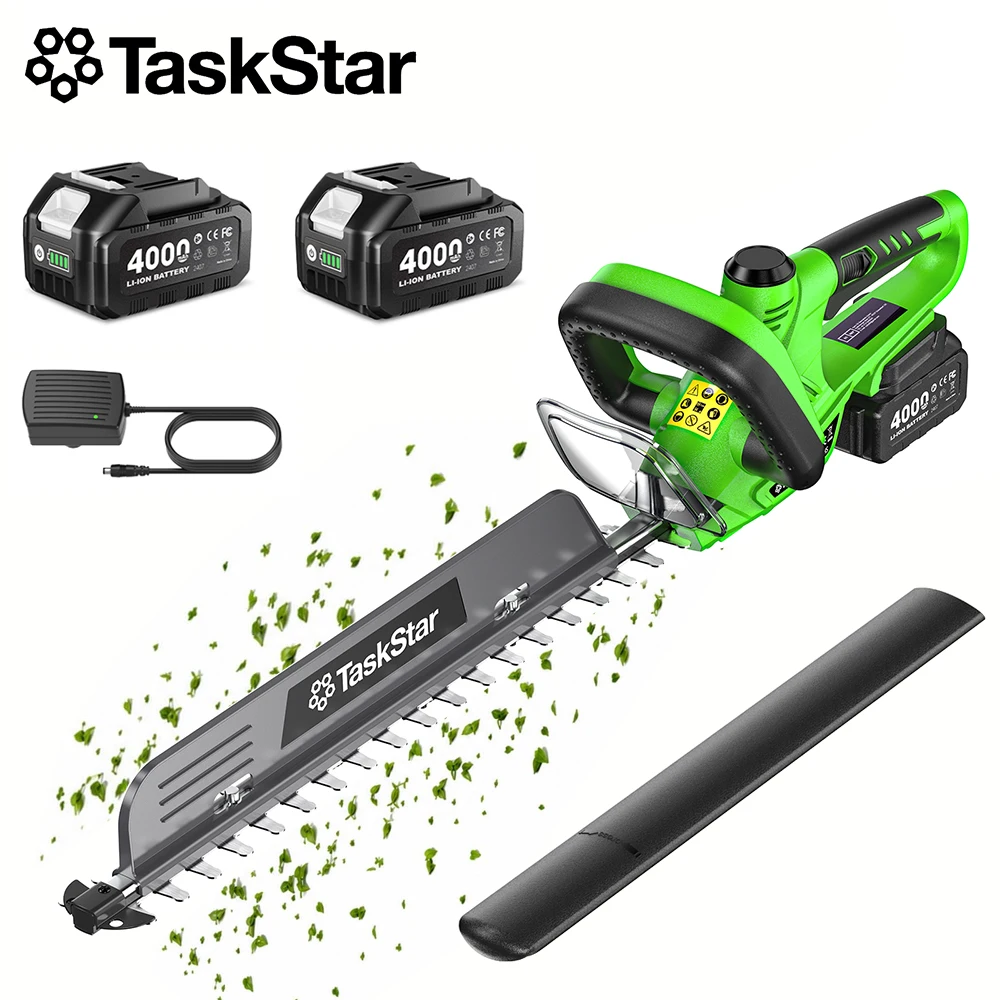 TaskStar Akku-Heckenschere mit Schneugut-Entferner, 22 Zoll Doppelseitige Schneidklinge 180° °   Drehbarer Elektrischer Strauchschneider für Garten und Landschaftsgestaltung