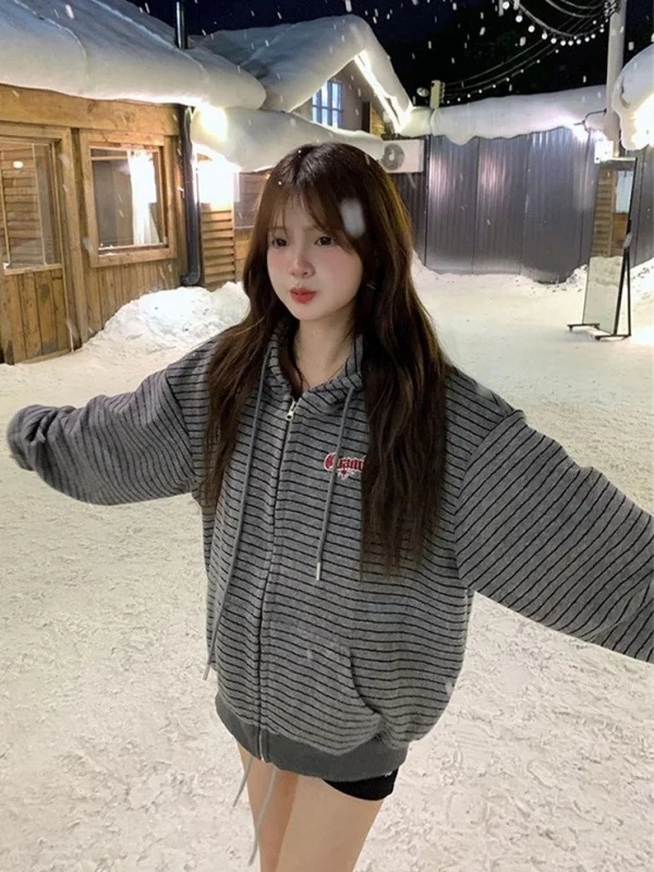 

Унисекс-кардиган с капюшоном в полоску, оверсайз, дышащий, быстросохнущий, эластичный, износостойкий, теплый, влагоотводящий, на флисовой подкладке, на молнии