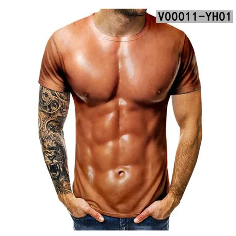 dd12Men's T- الصيف مضحك الجسم ستة حزمة Abs العضلات T Camisetas Hombre ثلاثية الأبعاد طباعة قصيرة الأكمام اللياقة البدنية تي شيرت أوم