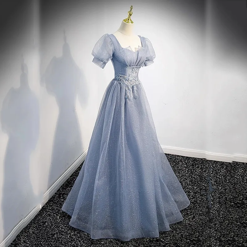 

2025 Your New Summer Blue Starry Sky Banquet Evening Dress Fashionable and Slim Style Art Exam Host Choral Performance Dress