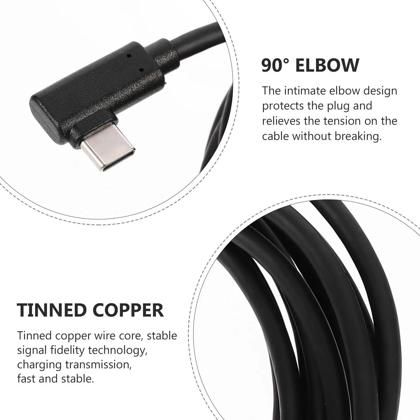 Cable de carga de transferencia de datos USB 3,1 tipo C de 4M, Cable ligero duradero de cobre estañado PVC con diseño de codo de 90 grados para