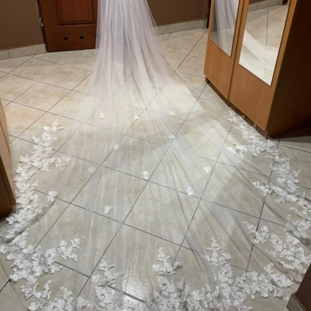 Vari stili 3M velo da sposa a uno strato bordo in pizzo bianco veli da sposa avorio breve Tulle Applique cattedrale velo accessori da sposa