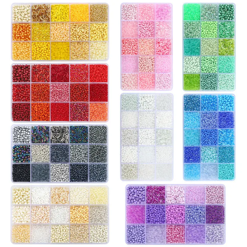 15 Grids Glass Seed Beads Kit Tube Loose Beads Set for Handmade DIY Beaded Bracelet Necklace Crafts Jewelry Making Supplies