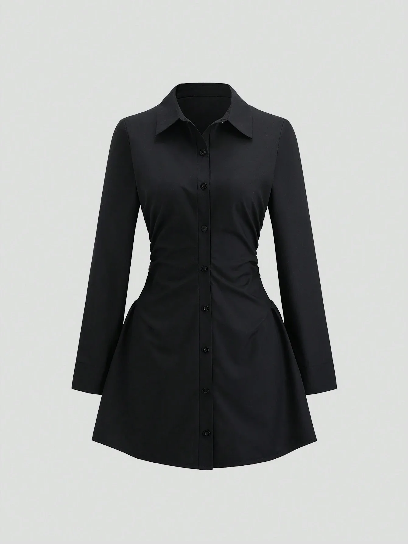 

Solid Color Ruched Fitted Shirt Dress For Women Fall