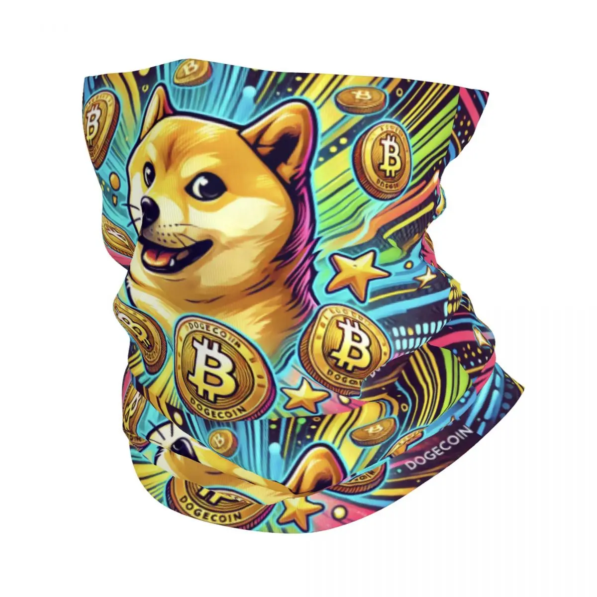 Custom Cryptocurrency Dogecoin Bandana Neck Gaiter Windproof Face Scarf Cover Women Men Bitcoin Geek Headband Tube Balaclava