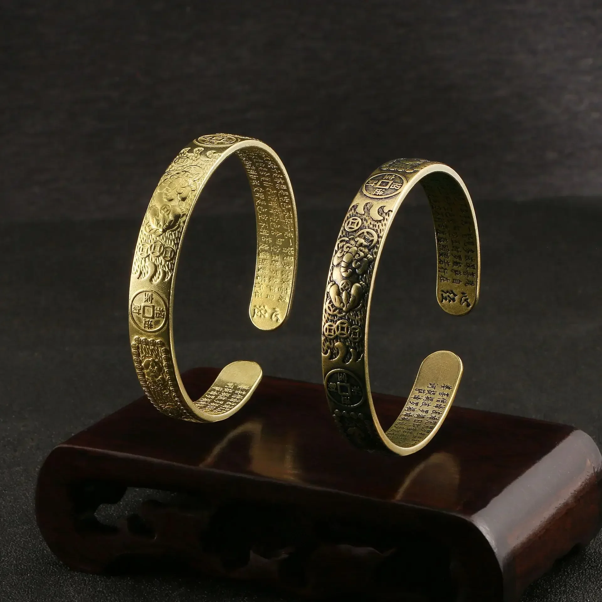 Guochao Solid Brass Pixiu Bracelet Gaocai Transshipment Bracelet Open Brass Bracelet Stall Supply