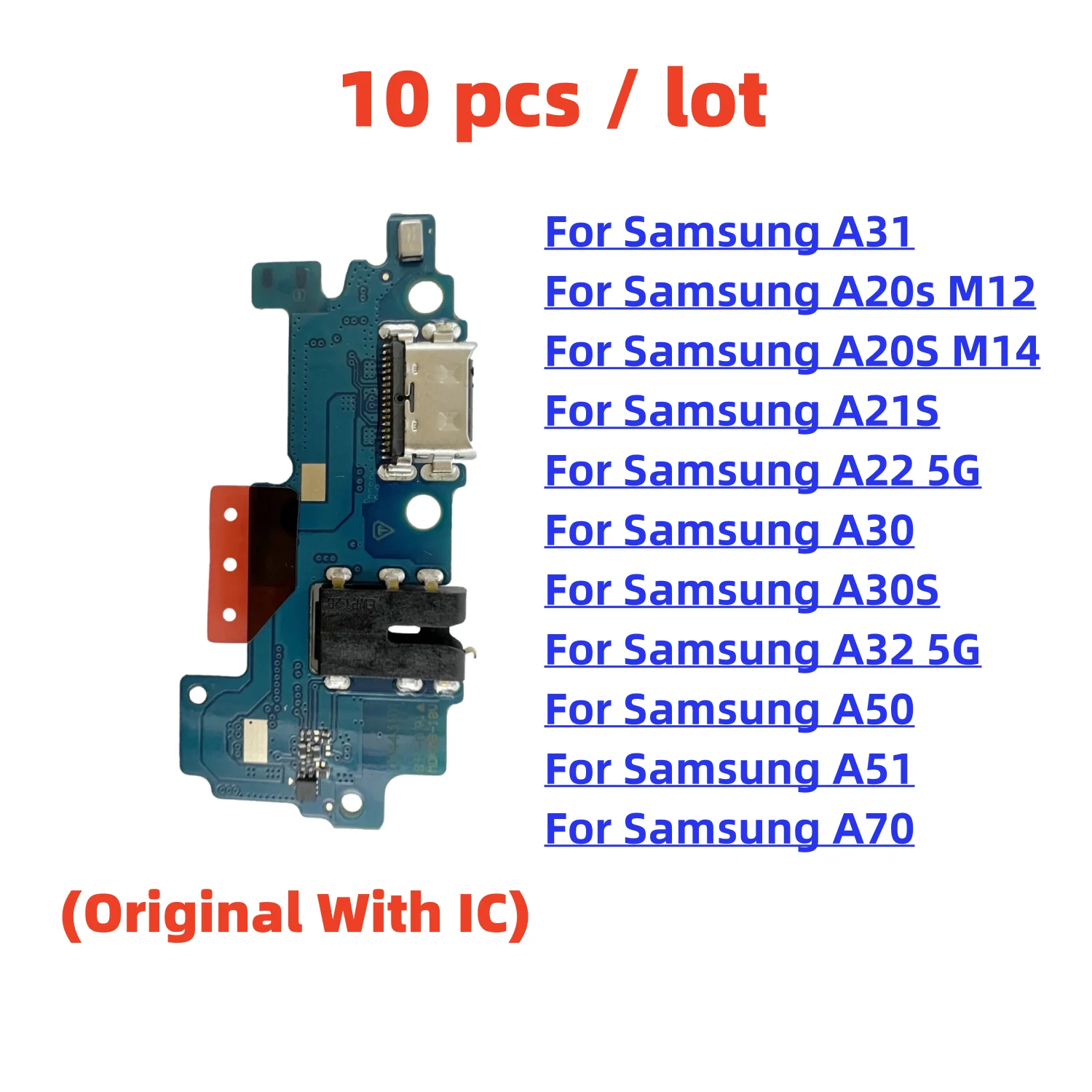 

10Pcs/Lot USB Charger Connector Board Charging Port Flex Cable For Samsung A20S M12 M14 A21S A22 A30 A30S A32 5G A50 A51 A70 A31