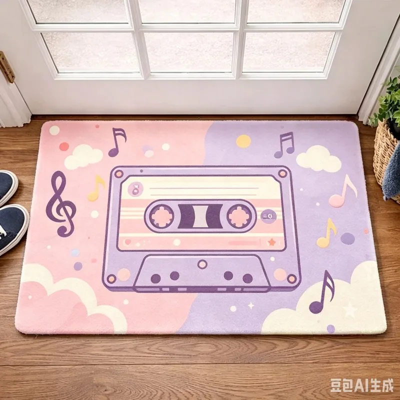 Retro Cassette Tape Door Mat Cute Music Notes Welcome Doormat Non Slip Entrance Rug Washable Floor Carpet Kitchen Bathroom Mats