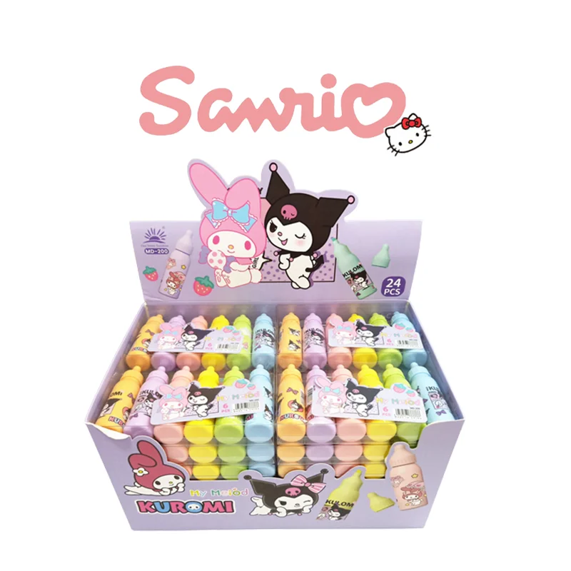 

Sanrio 6-Color Highlighter Kuromi Melody Cute Baby Bottle Cartoon Mini Graffiti Marker Pen Student Stationery Gift Wholesale