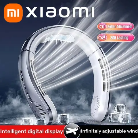 샤오미 8000mAh USB 목걸이형 선풍기 휴대용 날개없는 미니 충전식 무소음 LED 디지털 디스플레이 전기 선풍기 에어쿨러 2025