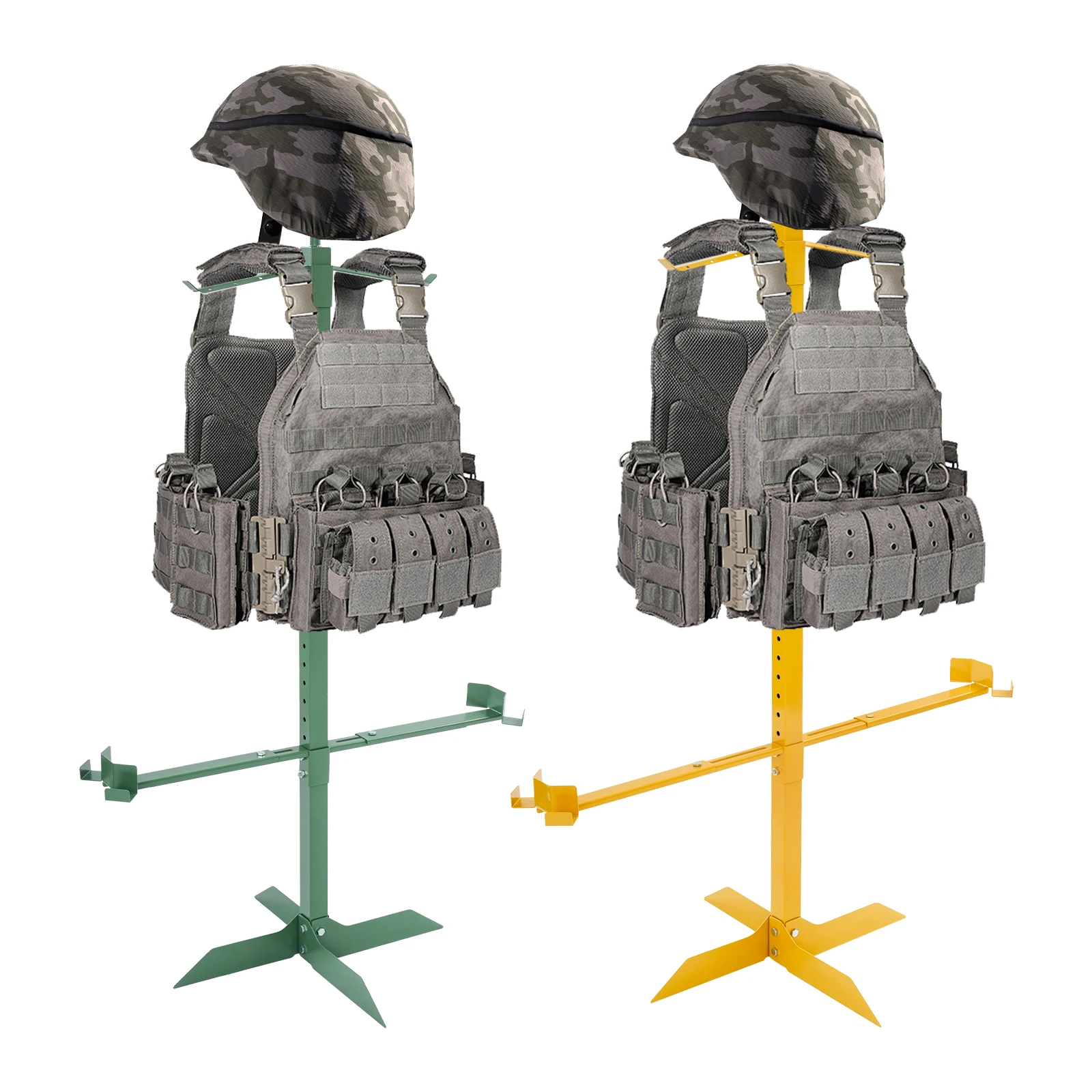 

57*57*150cm Military Equipment Gear Stand, Heavy Duty Gear Support Stand, Helmet Vest Belt Display Rack Gold/Green