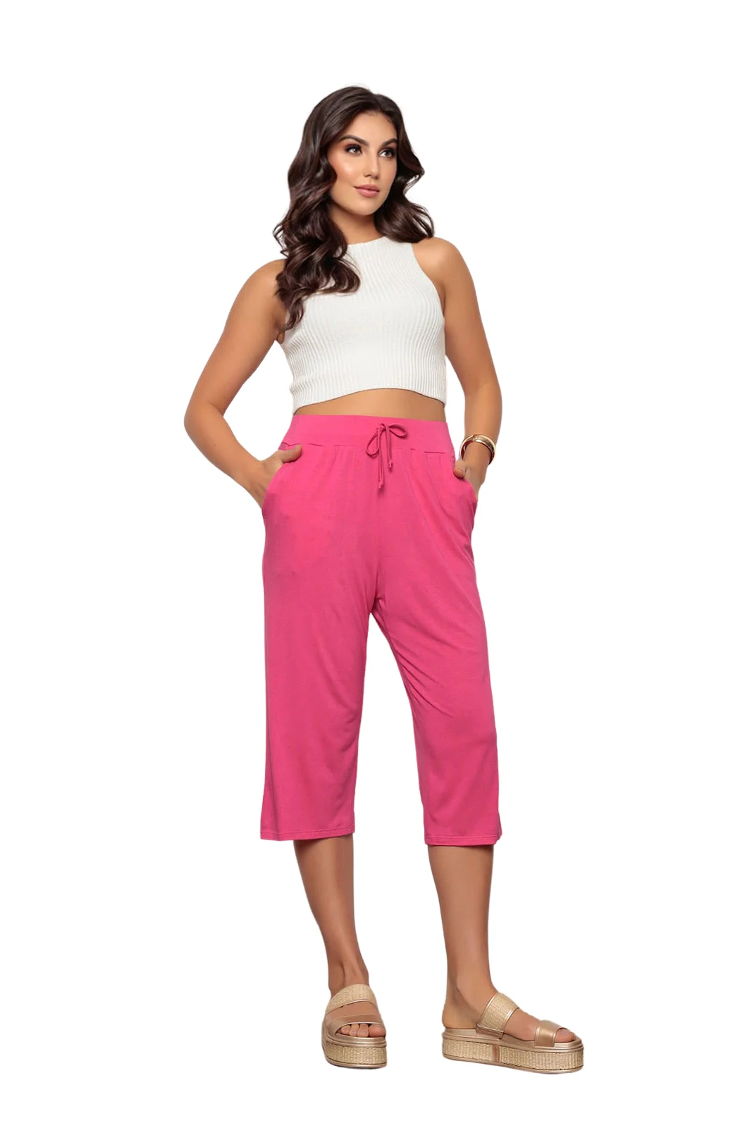 Pantacourt Women's Pants with Pink Pockets