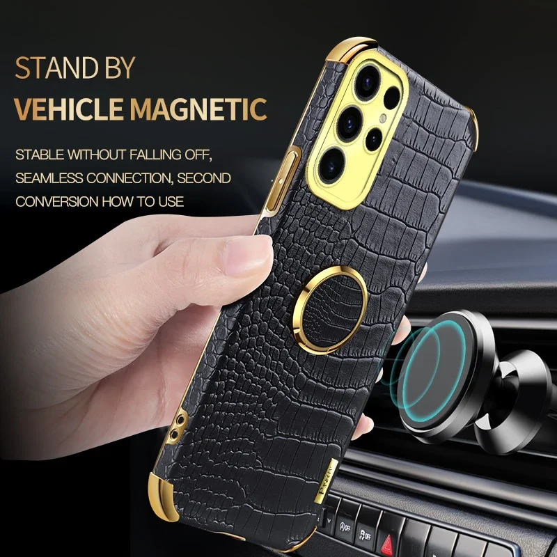 Funda de piel sintética de cocodrilo para Samsung Galaxy S25 Edge S22 S20 Plus S23 S21 FE S24 soporte Ultra magnético fundas de teléfono de cubierta suave