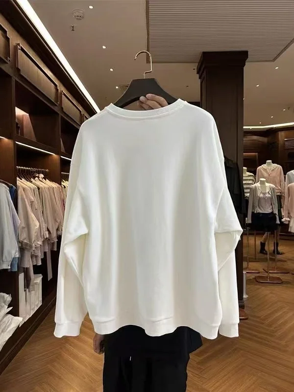 Camiseta con estampado de talla grande para mujer, camiseta informal de otoño, cómoda versión coreana, Top holgado, sudadera