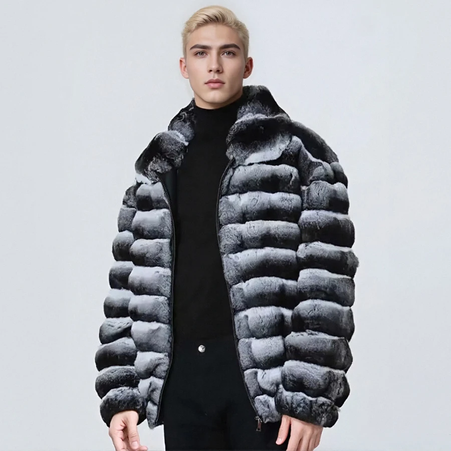 Rex Rabbit Coat Men's Winter Natural Fur Jacket Real Rabbit Fur Coat Warm Full Skin Bomber Jacket High Quality Luxury