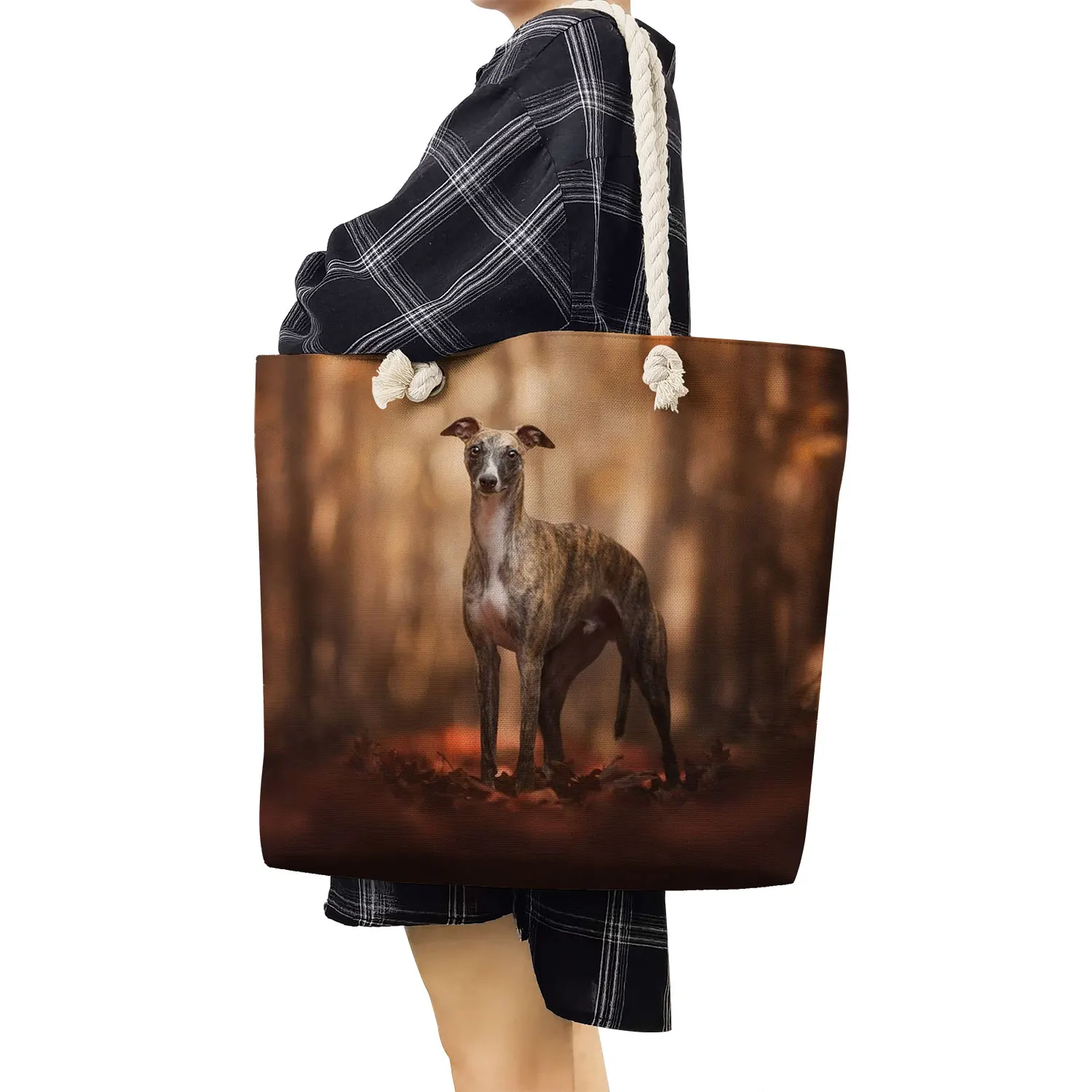 Greyhound Print Handbags Casual High Capacity Women Shopping Tote Bags Female Cool Style Dog Graphic Travel Thick Rope Beach Bag