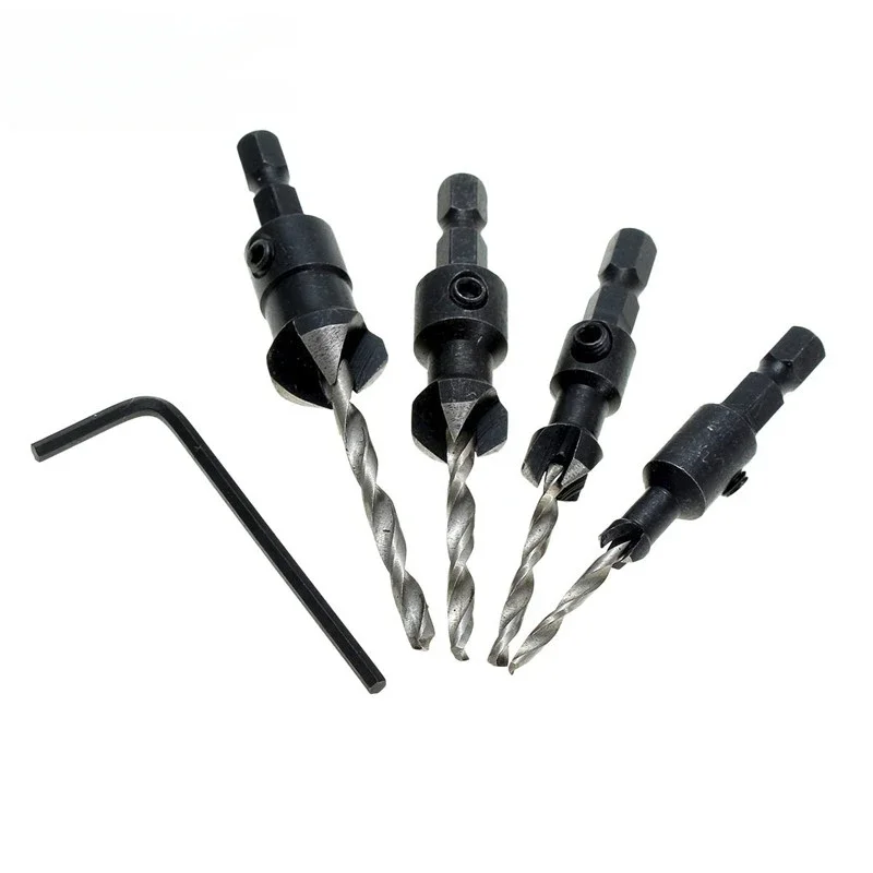 4pcs/set Carpentry Countersink Drill Bit Set Woodworking Tools #6 #10 #13 #16 Wood Drilling