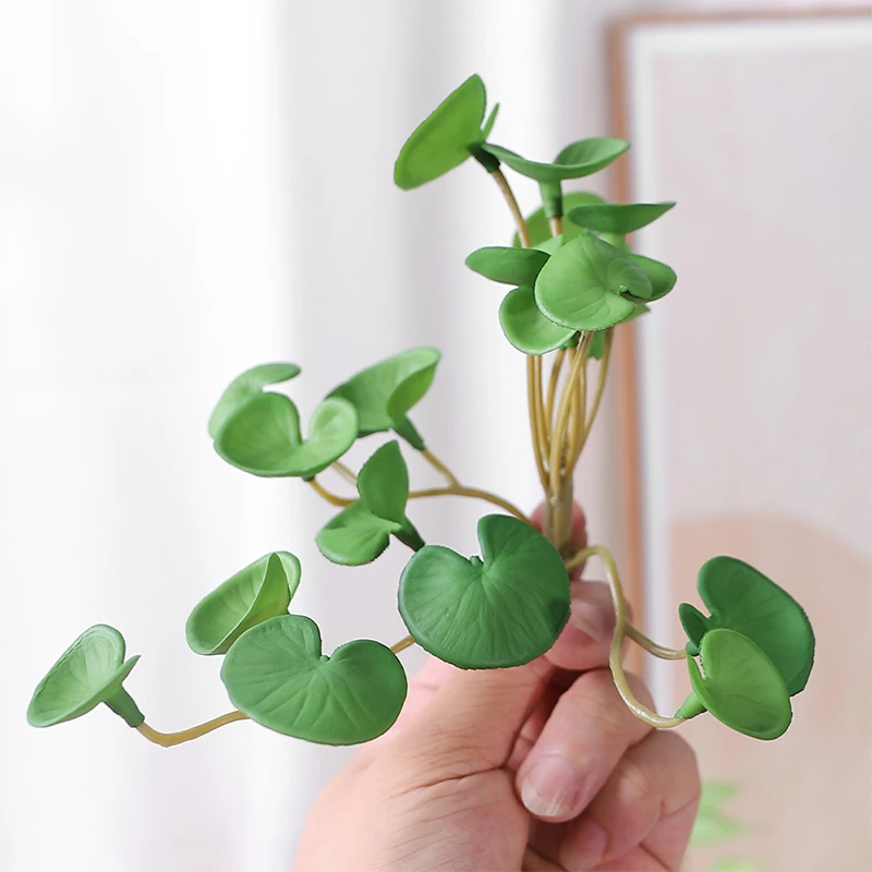 Artificial Plant Mini Bouquet Copper Coin Grass Soft Glue Fake Green Plants Wall Hanging for Home Office Garden Decoration
