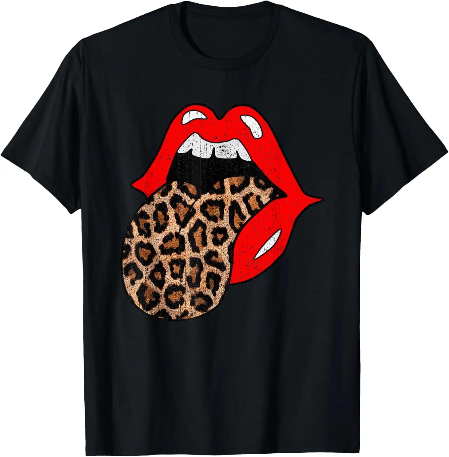 Red Lips Leopard Tongue Shirt Vintage Animal Print T-Shirt 100% Cotton Trendy Y2K Short-Sleeve Tee – Soft, Quick-Drying, &
