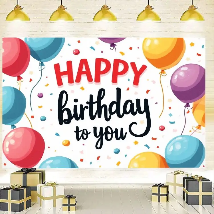 VIKAMA Happy Birthday To You Backdrop Tapestry Cartoon Crown Cake Element Wall Hanging Kids Birthday Party Photo Decor