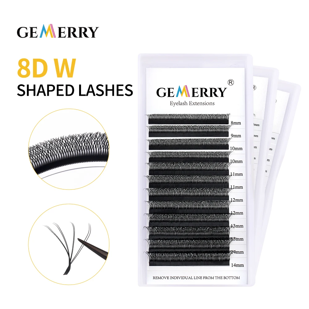 Gemerry 8D W Shape Lashes Extension Dense Premade Volume Fans Eyelash Double Tips 4D Natural Soft Professional Lashes Makeup