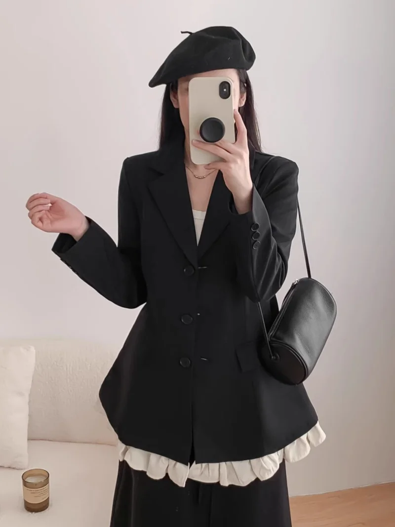Chic Korean Style Blazer for Women - Mid-Long Slim Fit Casual Suit Jacket, Office & Daily Fashion Outerwear W2103