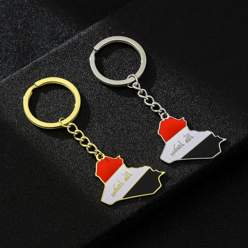 Exquisite Iraq Flag Keyring Long Lasting Iraq Map Keychain Non Fading Titanium Steel Key Holder Suitable for Travelers