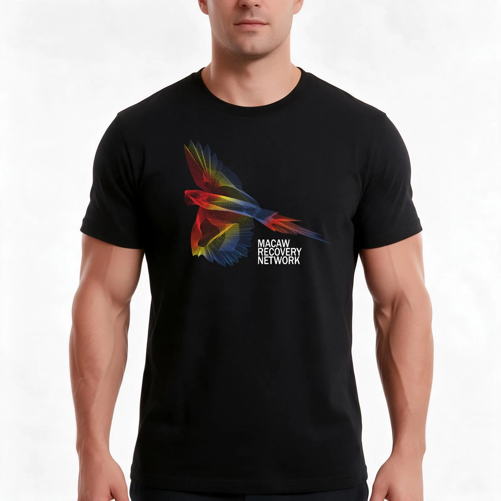 Scarlet Macaw Print - Macaw Recovery Network T-Shirt, Summer Casual Cotton Tee, Oversized Streetwear Tops, Vintage Graphic Print
