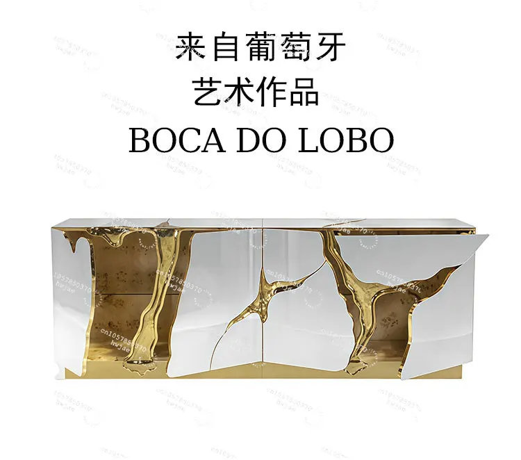 Italian light luxury stainless steel designer creative solid wood dining side cabinet modern villa living room home entrance