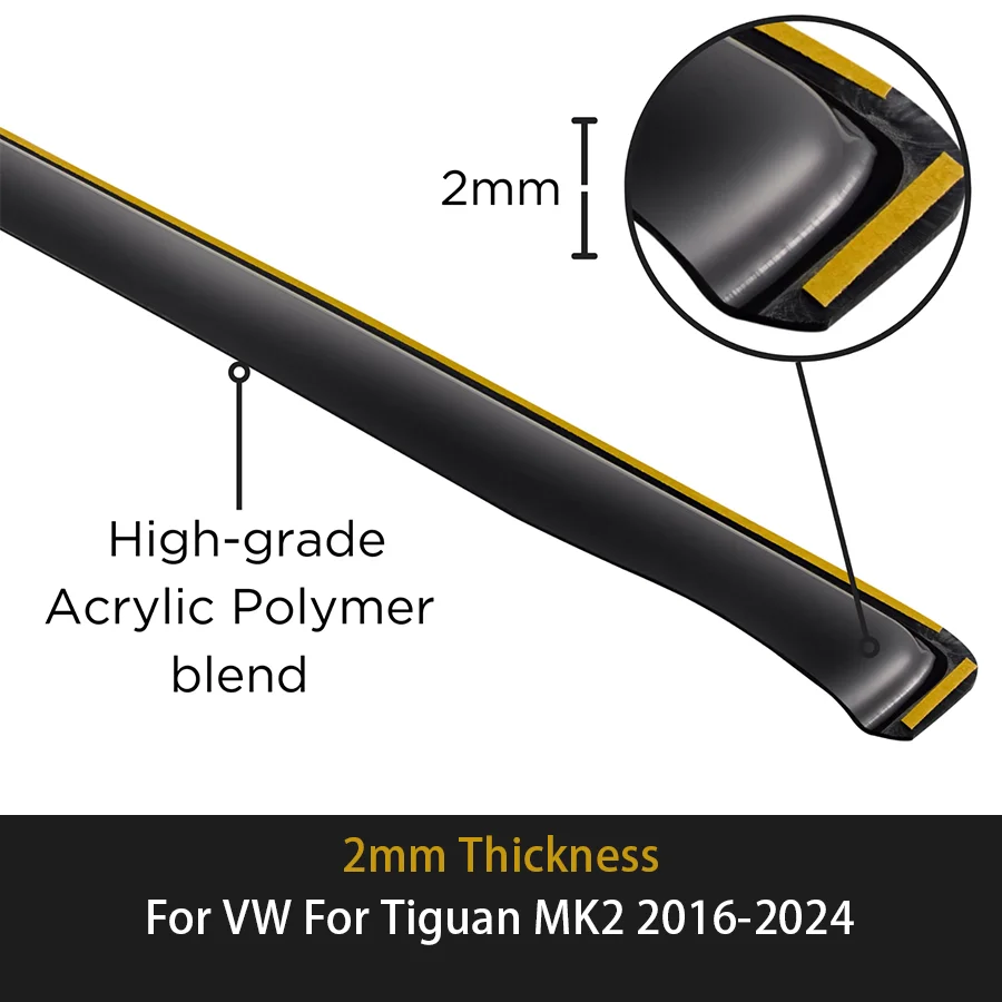 4pcs In-Channel Car Window Wind Deflectors For VW For Tiguan MK2 2016-2024 Doesn't Fit Allspace