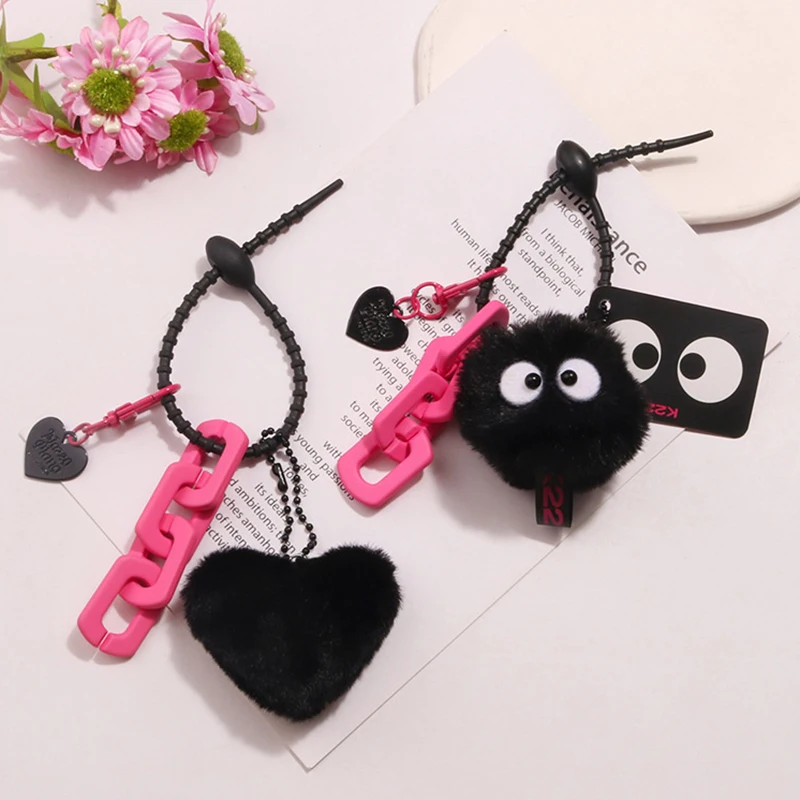 Plush Black Coal Elf Love Heart Car Pendant Keychain Earphone Case Backpack Hangings Ornaments