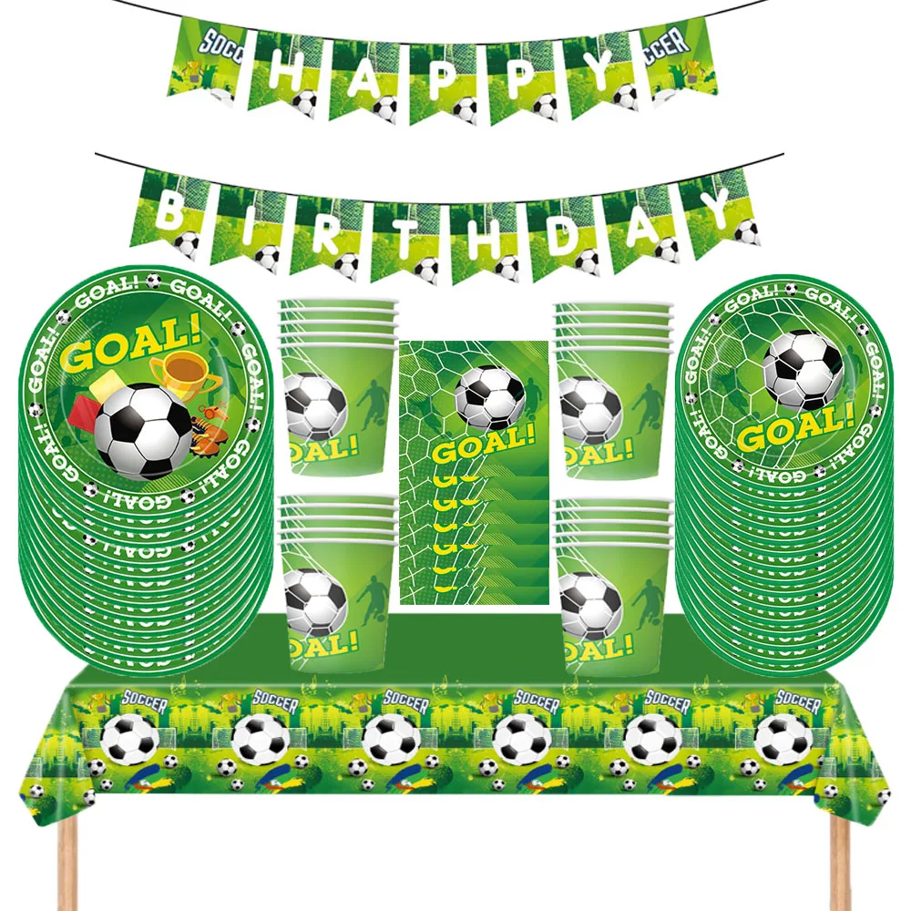 

Football Theme Disposable Tableware Set Sport Boy Birthday Party Baby Shower Cake Decor Supplies Soccer Pattern Cup Plate